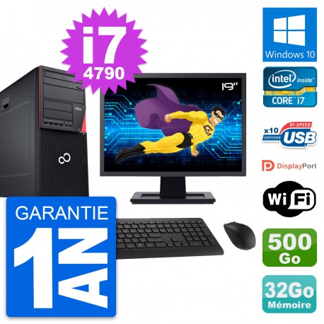 PC Tour Fujitsu P720 Ecran 19" i7-4790 RAM 32Go Disque 500Go Windows 10 Wifi