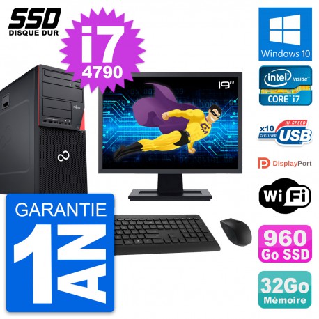 PC Tour Fujitsu P720 Ecran 19" Intel i7-4790 RAM 32Go SSD 960Go Windows 10 Wifi
