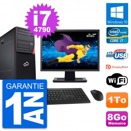 PC Tour Fujitsu P720 Ecran 22" Intel i7-4790 RAM 8Go Disque 1To Windows 10 Wifi