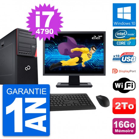 PC Tour Fujitsu P720 Ecran 22" Intel i7-4790 RAM 16Go Disque 2To Windows 10 Wifi
