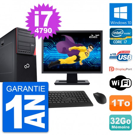 PC Tour Fujitsu P720 Ecran 22" Intel i7-4790 RAM 32Go Disque 1To Windows 10 Wifi