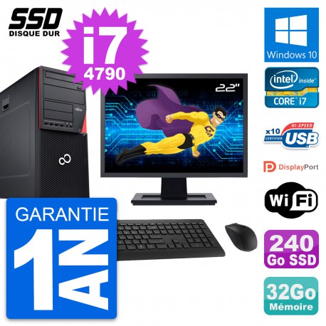 PC Tour Fujitsu P720 Ecran 22" Intel i7-4790 RAM 32Go SSD 240Go Windows 10 Wifi