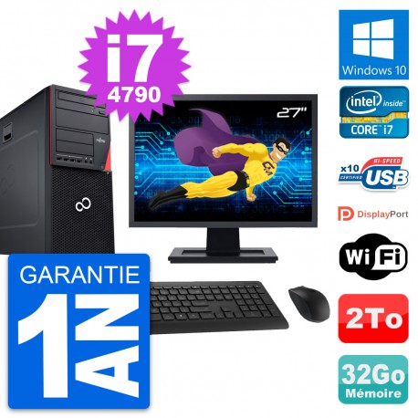 PC Tour Fujitsu P720 Ecran 27" Intel i7-4790 RAM 32Go Disque 2To Windows 10 Wifi