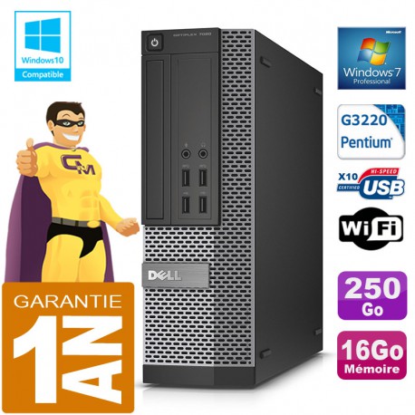 PC DELL 7020 SFF Intel G3220 Ram 16Go Disque 250 Go Graveur DVD Wifi W7