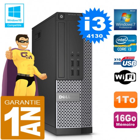 PC DELL 7020 SFF Core I3-4130 Ram 16Go Disque 1 To Graveur DVD Wifi W7