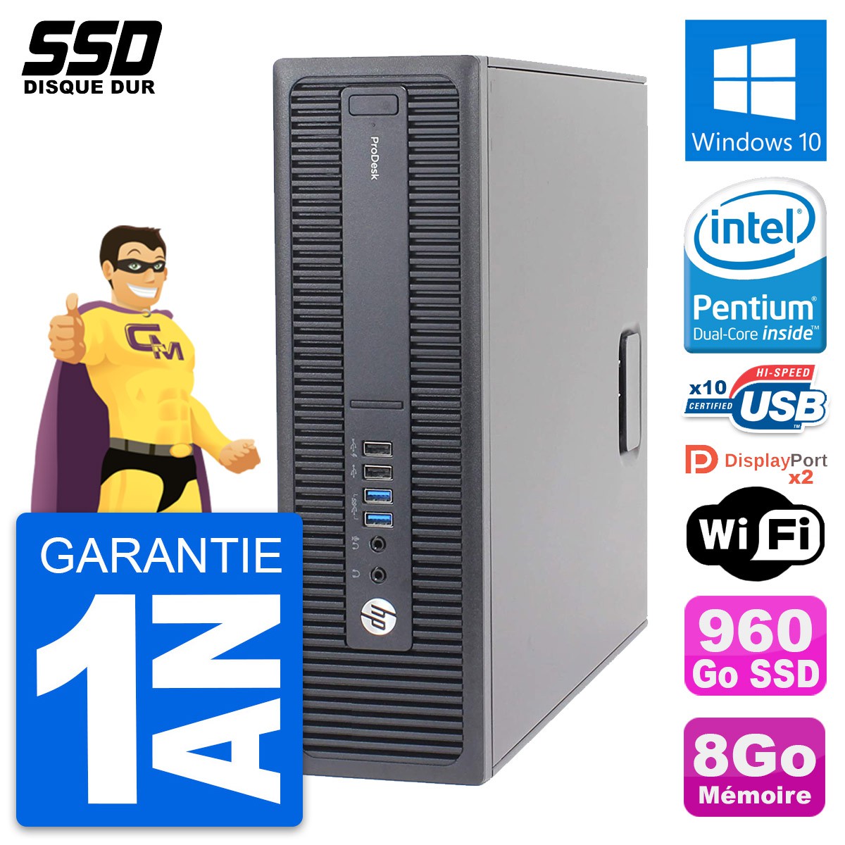 PC HP 600 G2 Mini Tour - Pentium G4400 3,3 Ghz - 4Go RAM - 500 Go - Windows 10 - Prêt à L'emploi