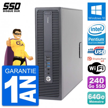 PC HP ProDesk 600 G2 SFF Intel Pentium G4400 RAM 64Go SSD 240Go Windows 10 Wifi