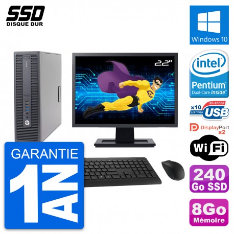 PC HP 600 G2 SFF Ecran 22" Intel Pentium G4400 RAM 8Go SSD 240Go Windows 10 Wifi