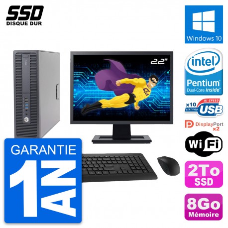 PC HP 600 G2 SFF Ecran 22" Intel G4400 RAM 8Go SSD 2To Windows 10 Wifi