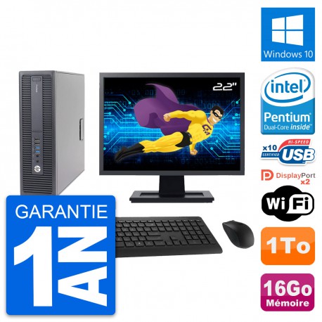 PC HP 600 G2 SFF Ecran 22" Intel G4400 RAM 16Go Disque Dur 1To Windows 10 Wifi