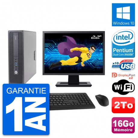 PC HP 600 G2 SFF Ecran 22" Intel G4400 RAM 16Go Disque Dur 2To Windows 10 Wifi