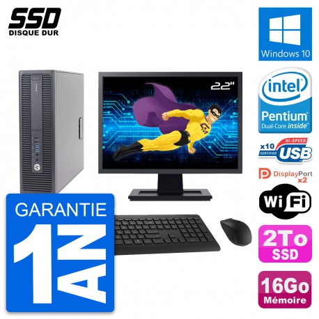 PC HP 600 G2 SFF Ecran 22" Intel Pentium G4400 RAM 16Go SSD 2To Windows 10 Wifi