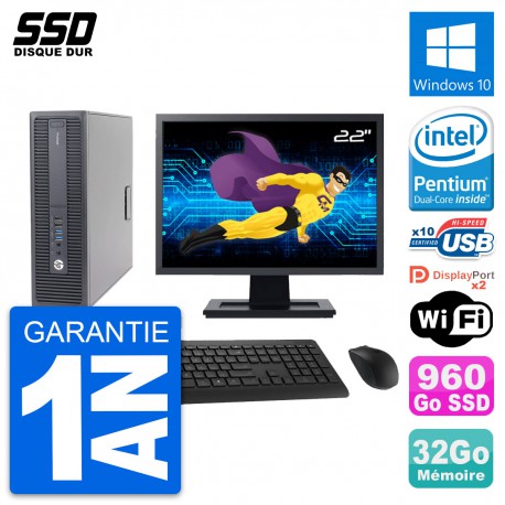 PC HP 600 G2 SFF Ecran 22" Intel G4400 RAM 32Go SSD 960Go Windows 10 Wifi