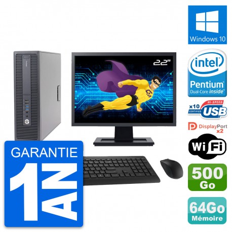 PC HP 600 G2 SFF Ecran 22" G4400 RAM 64Go Disque Dur 500Go Windows 10 Wifi