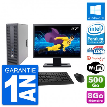 PC HP 600 G2 SFF Ecran 27" Intel G4400 RAM 8Go Disque Dur 500Go Windows 10 Wifi