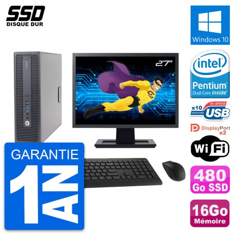 PC HP 600 G2 SFF Ecran 27" Intel G4400 RAM 16Go SSD 480Go Windows 10 Wifi
