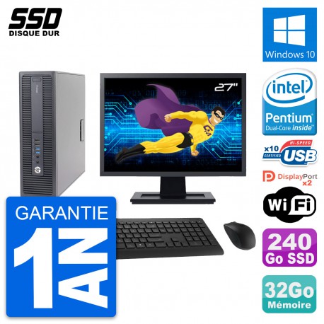 PC HP 600 G2 SFF Ecran 27" Intel G4400 RAM 32Go SSD 240Go Windows 10 Wifi