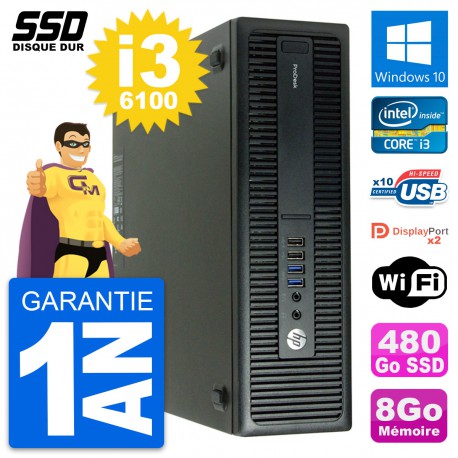 PC HP ProDesk 600 G2 SFF Intel Core i3-6100 RAM 8Go SSD 480Go Windows 10 Wifi