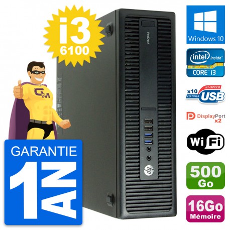 PC HP ProDesk 600 G2 SFF Intel i3-6100 RAM 16Go Disque Dur 500Go Windows 10 Wifi