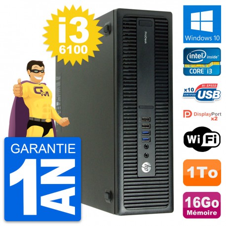 PC HP ProDesk 600 G2 SFF Intel Core i3-6100 RAM 16Go Disque 1To Windows 10 Wifi