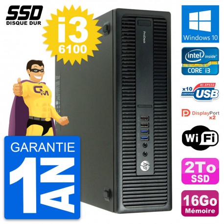 PC HP ProDesk 600 G2 SFF Intel Core i3-6100 RAM 16Go SSD 2To Windows 10 Wifi