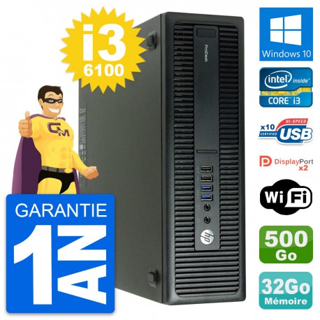 PC HP ProDesk 600 G2 SFF Intel i3-6100 RAM 32Go Disque Dur 500Go Windows 10 Wifi
