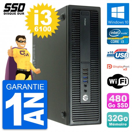 PC HP ProDesk 600 G2 SFF Intel Core i3-6100 RAM 32Go SSD 480Go