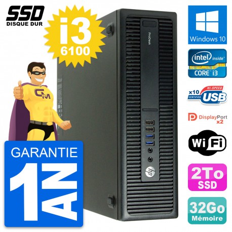 PC HP ProDesk 600 G2 SFF Intel Core i3-6100 RAM 32Go SSD 2To Windows 10 Wifi