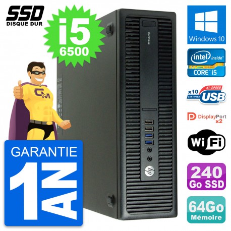PC HP ProDesk 600 G2 SFF Intel Core i5-6500 RAM 64Go SSD 240Go Windows 10 Wifi