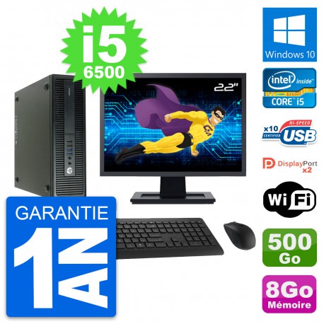 PC HP 600 G2 SFF Ecran 22" Intel i5-6500 RAM 8Go Disque 500Go Windows 10 Wifi