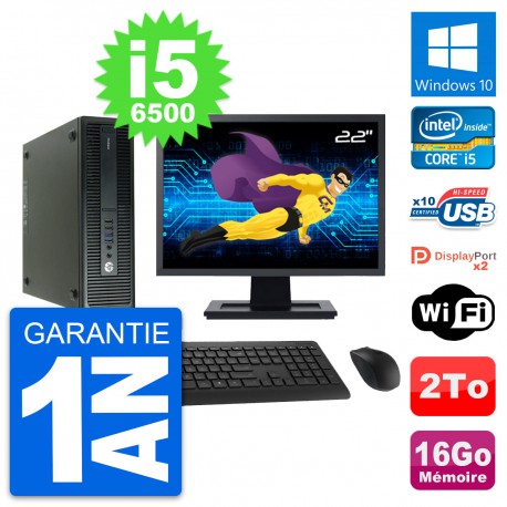 PC HP 600 G2 SFF Ecran 22" Intel i5-6500 RAM 16Go Disque Dur 2To Windows 10 Wifi