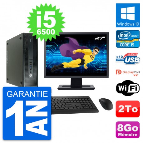 PC HP 600 G2 SFF Ecran 27" Intel Core i5-6500 RAM 8Go Disque 2To Windows 10 Wifi
