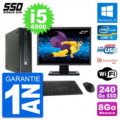 PC HP 600 G2 SFF Ecran 27" Intel Core i5-6500 RAM 8Go SSD 240Go Windows 10 Wifi