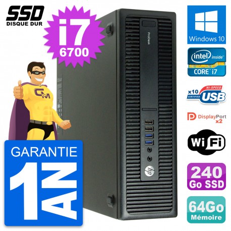 PC HP ProDesk 600 G2 SFF Intel Core i7-6700 RAM 64Go SSD 240Go Windows 10 Wifi