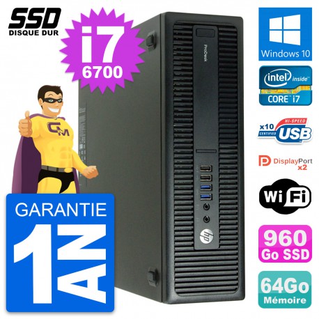 PC HP ProDesk 600 G2 SFF Intel Core i7-6700 RAM 64Go SSD 960Go Windows 10 Wifi