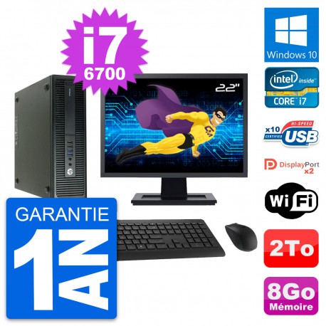 PC HP 600 G2 SFF Ecran 22" Intel Core i7-6700 RAM 8Go Disque 2To Windows 10 Wifi