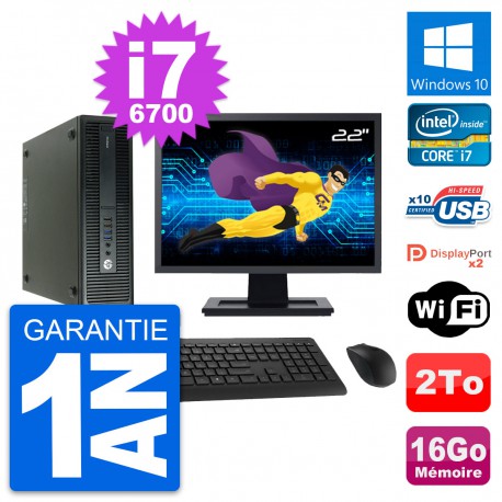 PC HP 600 G2 SFF Ecran 22" Intel i7-6700 RAM 16Go Disque Dur 2To Windows 10 Wifi