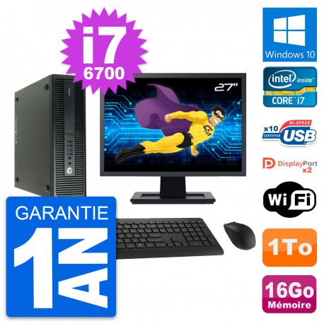 PC HP 600 G2 SFF Ecran 27" Intel i7-6700 RAM 16Go Disque Dur 1To Windows 10 Wifi