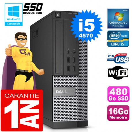 PC DELL 7020 SFF Core I5-4570 Ram 16Go Disque 480 Go SSD Graveur DVD Wifi W7