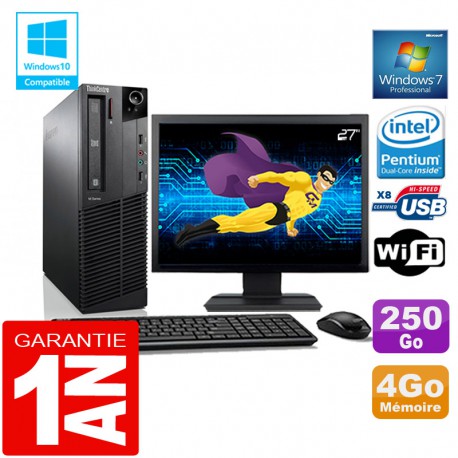 PC Lenovo M92p SFF Intel G630 Ram 4Go Disque 250 Go Wifi W7 Ecran 27"