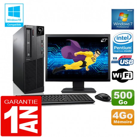 PC Lenovo M92p SFF Intel G630 Ram 4Go Disque 500 Go Wifi W7 Ecran 27"