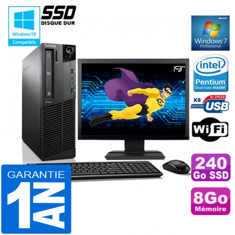 PC Lenovo M92p SFF Intel G630 Ram 8Go Disque 240 Go SSD Wifi W7 Ecran 19"