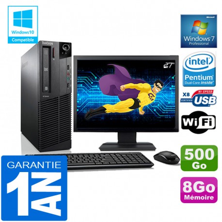 PC Lenovo M92p SFF Intel G630 Ram 8Go Disque 500 Go Wifi W7 Ecran 27"