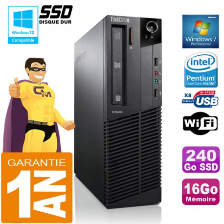 PC Lenovo M92p SFF Intel G630 Ram 16Go Disque 240 Go SSD Graveur DVD Wifi W7