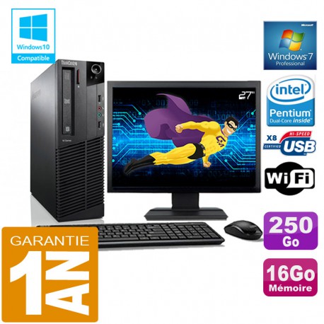 PC Lenovo M92p SFF Intel G630 Ram 16Go Disque 250 Go Wifi W7 Ecran 27"