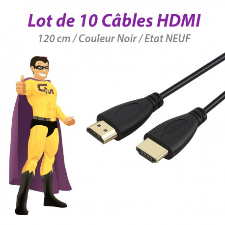 Lot x10 Câbles Adaptateurs HDMI Mâle vers HDMI Mâle 120cm Noir NEUFS