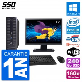 PC HP 600 G1 SFF Ecran 19" Intel G3220 RAM 16Go SSD 240Go Windows 10 Wifi