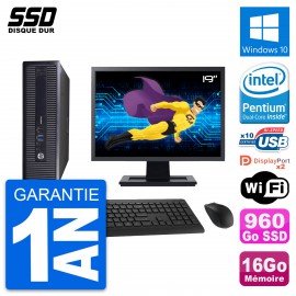 PC HP 600 G1 SFF Ecran 19" Intel G3220 RAM 16Go SSD 960Go Windows 10 Wifi