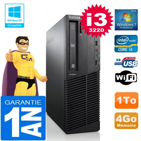 PC Lenovo M92p SFF Core I3-3220 Ram 4Go Disque 1 To Graveur DVD Wifi W7