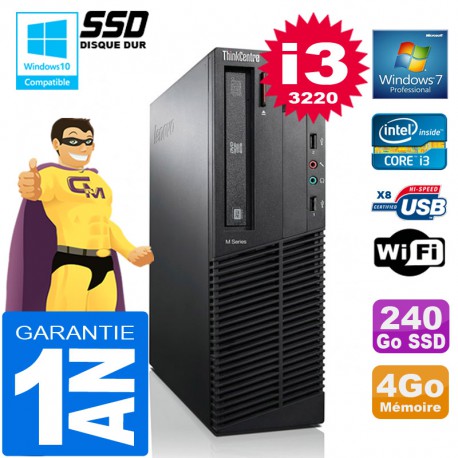 PC Lenovo M92p SFF Core I3-3220 Ram 4Go Disque 240 Go SSD Graveur DVD Wifi W7